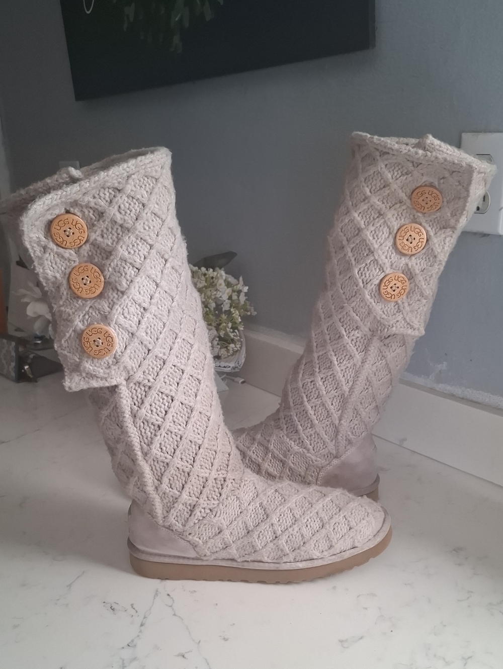 UGG Women's Cardy Knit Button-Detail Tall Boots - Cream
